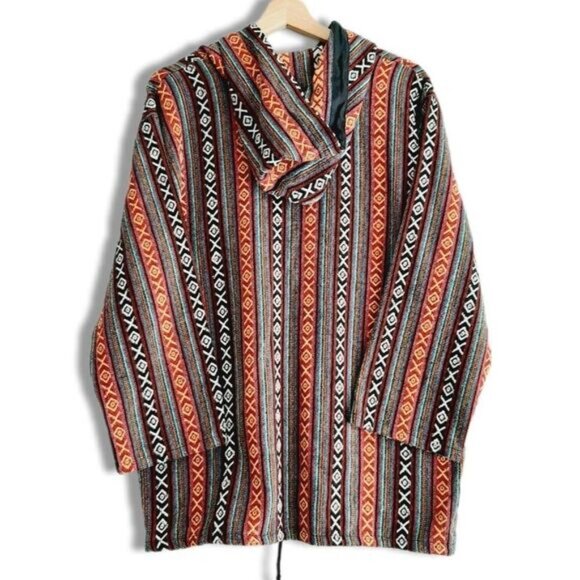 Woven Tribal Boho Full-Zip Hooded Jacket Ethnic Embroidered Fabric Sz L - Picture 8 of 11